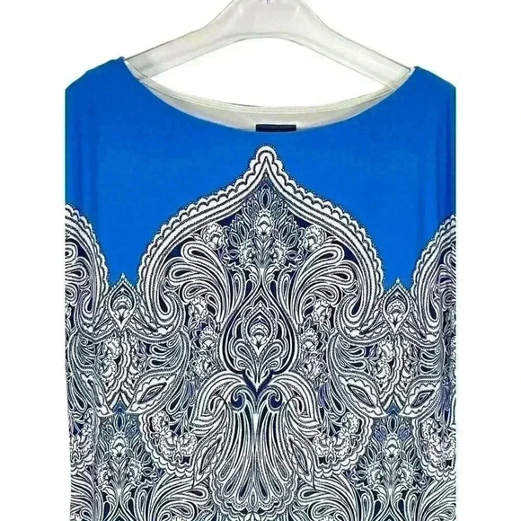 Adrianna Papell Print Jersey Shift Dress Blue Baroque Pattern Size 6 - Picture 7 of 8